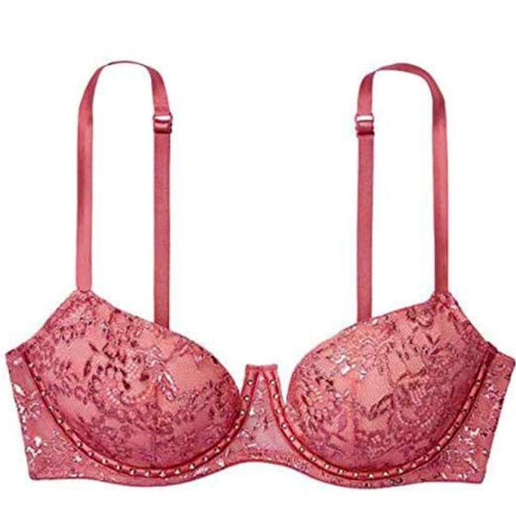 Victorias Secrets Very Sexy Soft Begonia Shine LACE Rhinestone Balconet Bra - Picture 1 of 1
